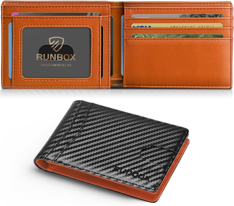 RUNBOX Wallet for Men Slim Leather Bifold RFID Blocking Minimalist Front Pocket Design with Gift Box - Image 1